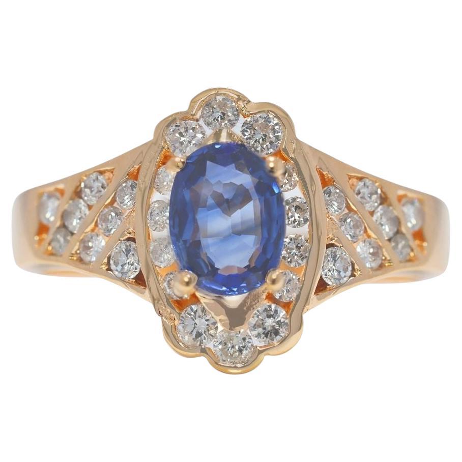 Stunning 0.62ct Sapphire & Natural Diamonds Ring in 18K Yellow Gold