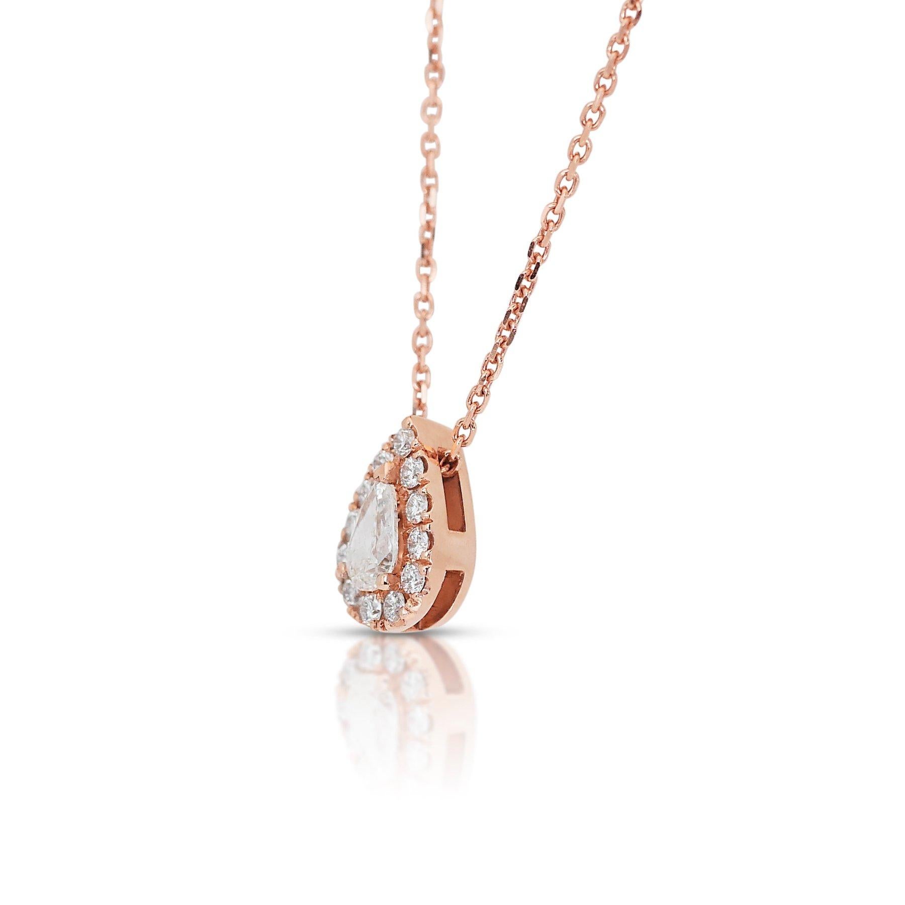Splendida collana aureola con diamanti da 0,63 carati e ciondolo in oro rosa 14k In condizioni Nuovo in vendita a רמת גן, IL