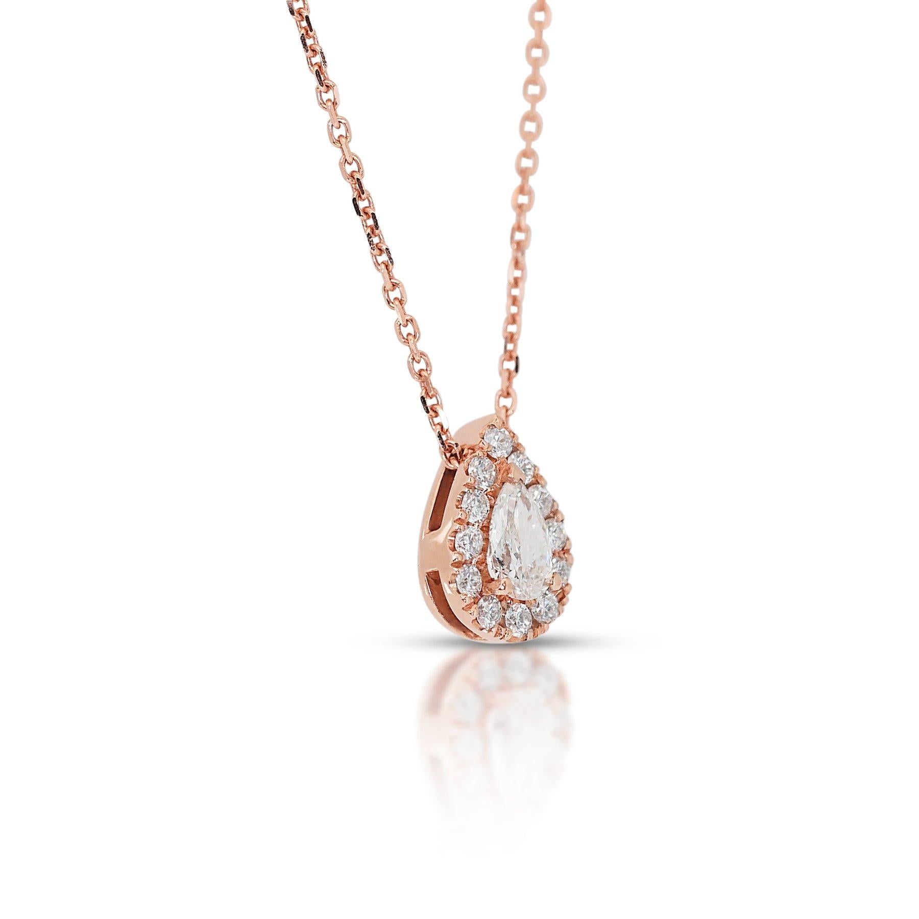 Splendida collana aureola con diamanti da 0,63 carati e ciondolo in oro rosa 14k in vendita 1