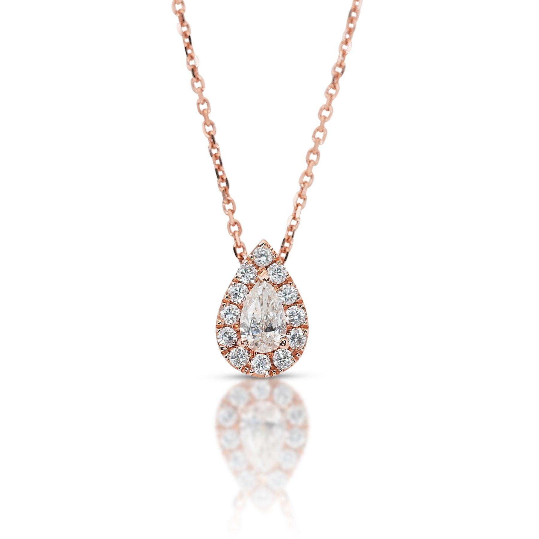 Splendida collana aureola con diamanti da 0,63 carati e ciondolo in oro rosa 14k in vendita 3