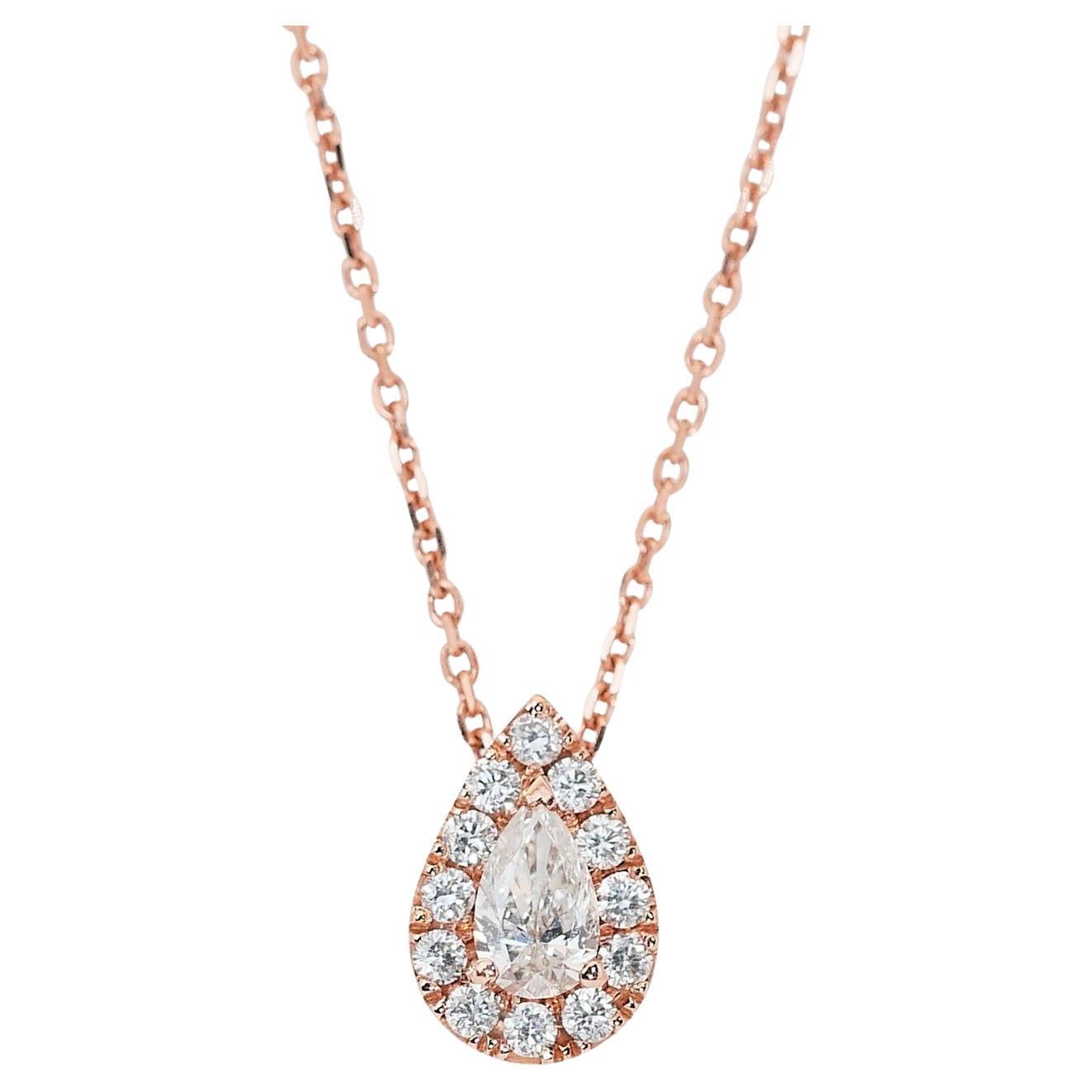 Stunning 0.63ct Diamonds Halo Necklace with Pendant in 14k Rose Gold