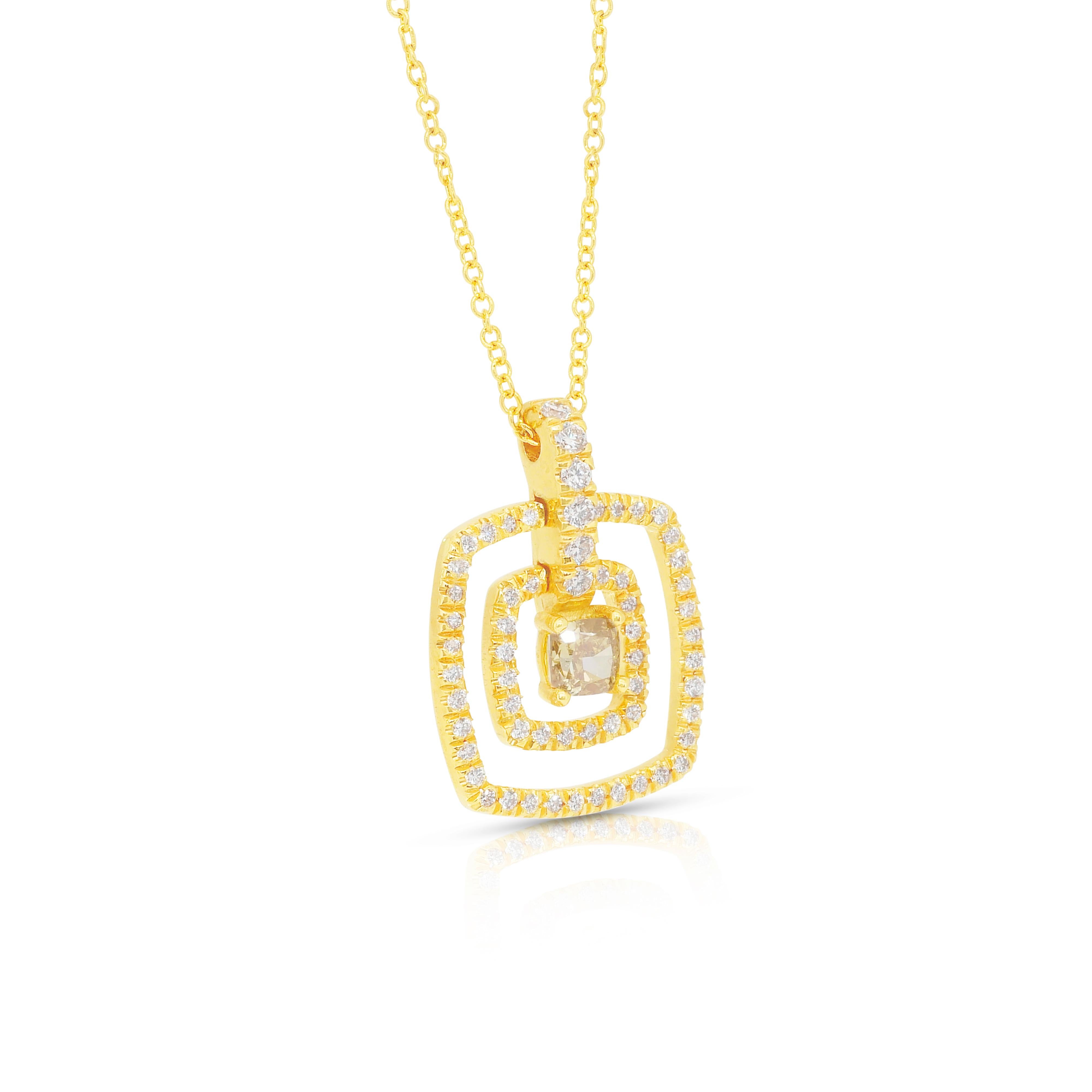 Stunning 0.68ct Diamonds Necklace with Double Halo Pendant in 18k Yellow Gold For Sale 1