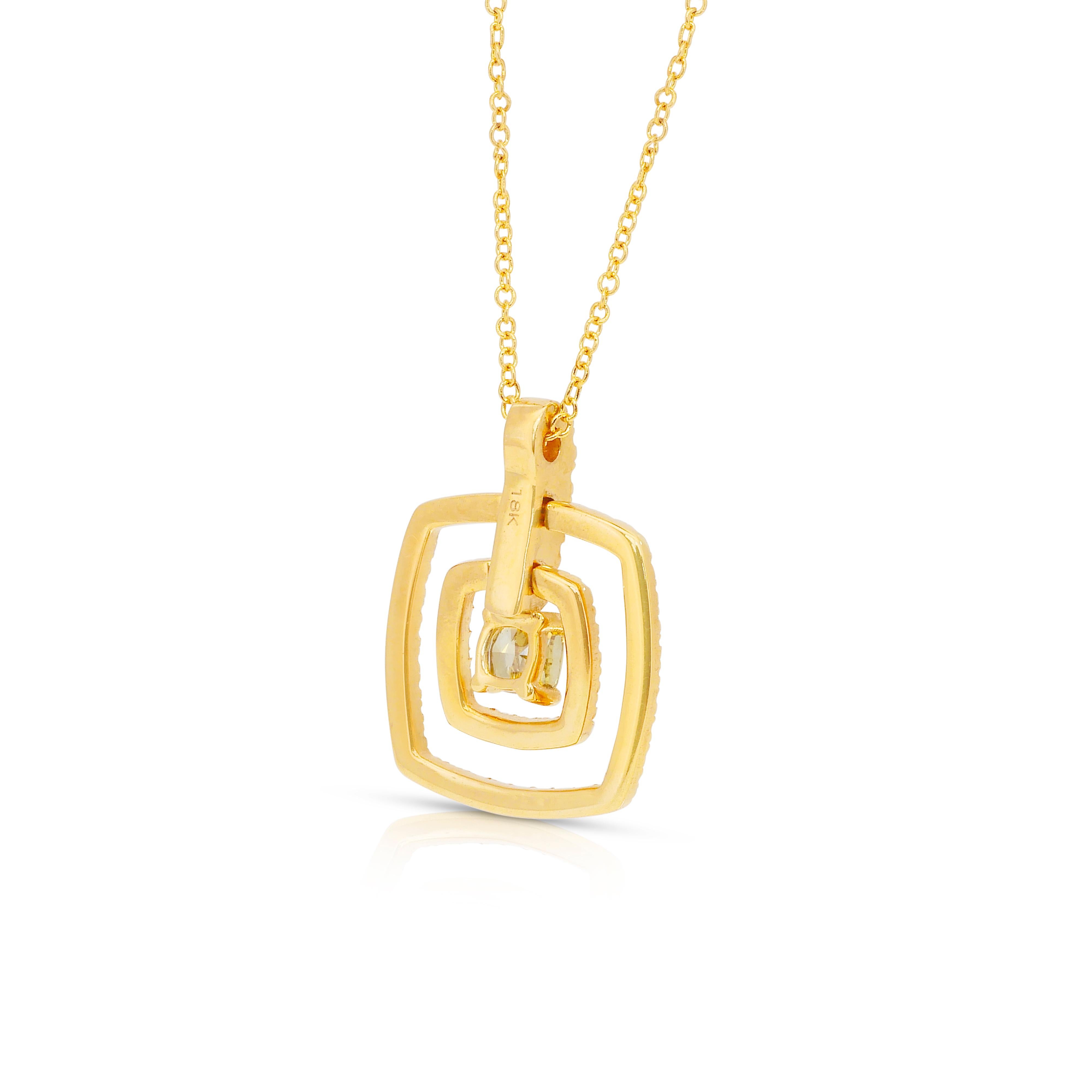 Stunning 0.68ct Diamonds Necklace with Double Halo Pendant in 18k Yellow Gold For Sale 4