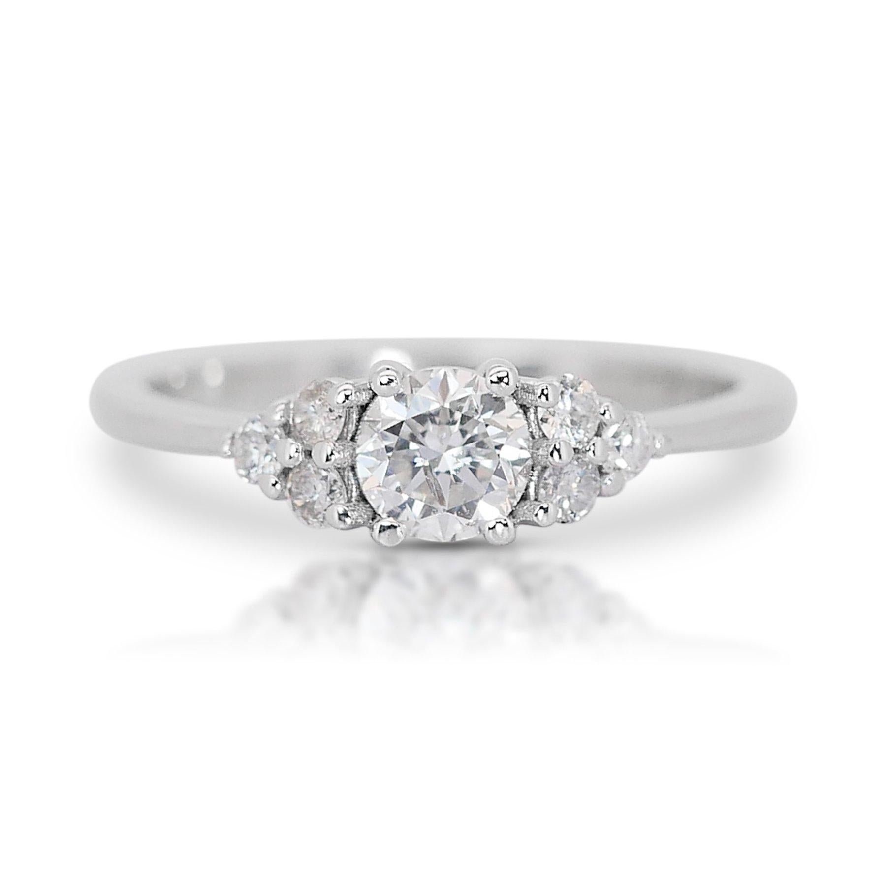 Stunning 0.70ct Triple Excellent Ideal Cut Diamond Ring in 18k White Gold 1