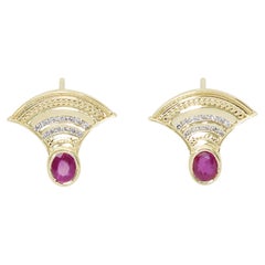 Stunning 0.75ct Rubies and Diamonds Stud Earrings in 14k Yellow Gold - AIG 