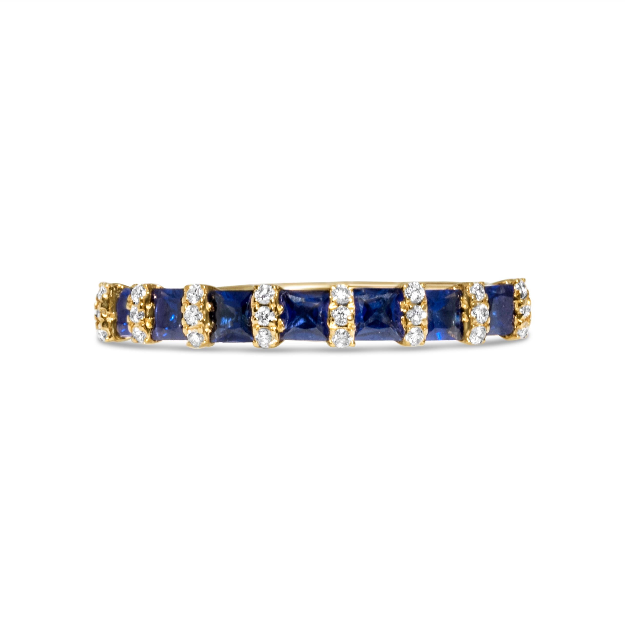 Taglio smeraldo Stupendo anello con smeraldo blu quadrato e diamanti da 0,84 carati in oro giallo 14k in vendita