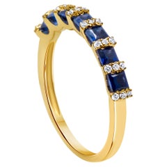 Stunning 0.84 Carat Blue Square Emerald & Diamond Ring in 14k Yellow Gold