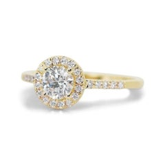 Stunning 0.95ct Triple Excellent Ideal Cut Diamonds Halo Ring in 18k Yellow Gold