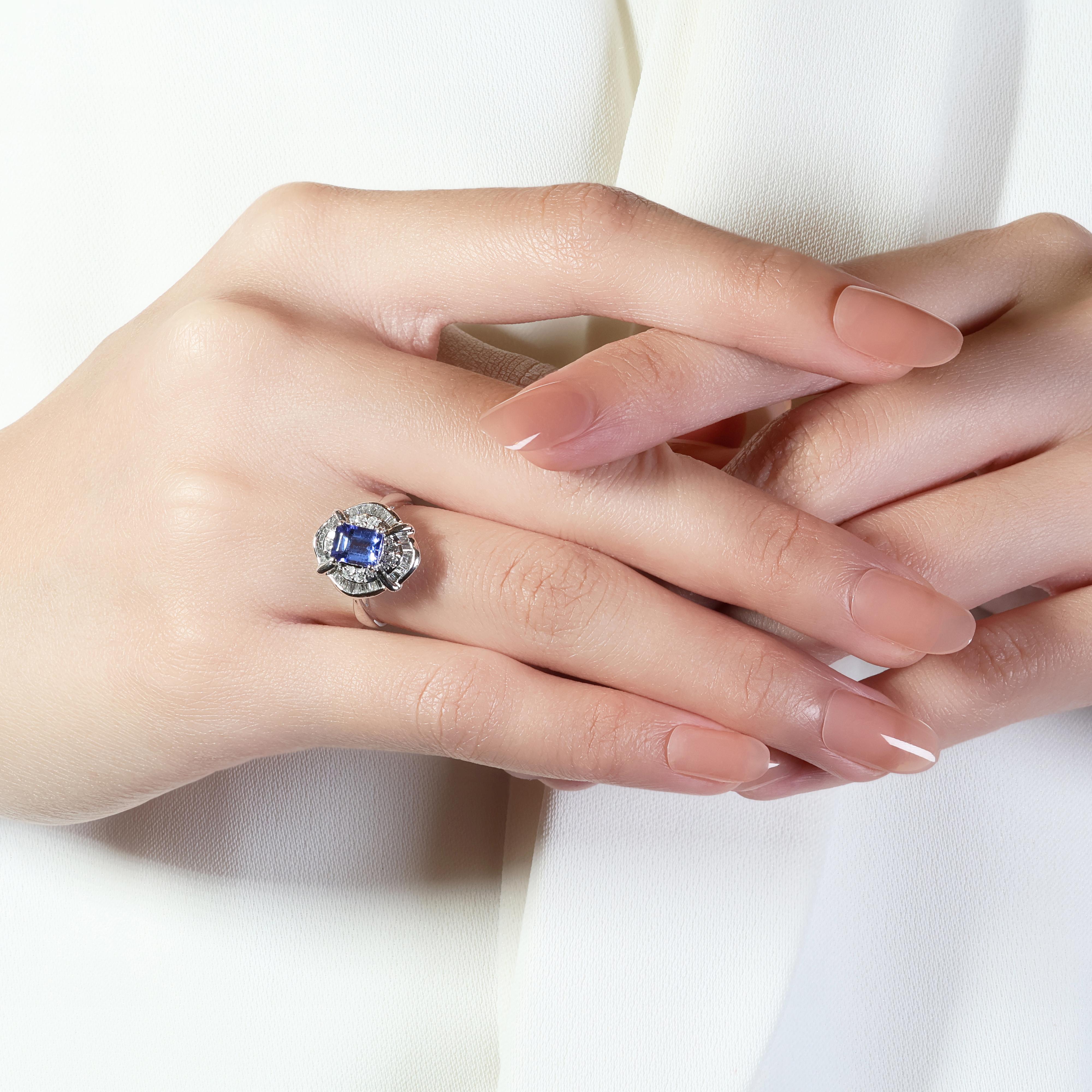 Stunning 1 Carat Tanzanite Ring with Natural Diamonds in Platinum with NGL Cert 5