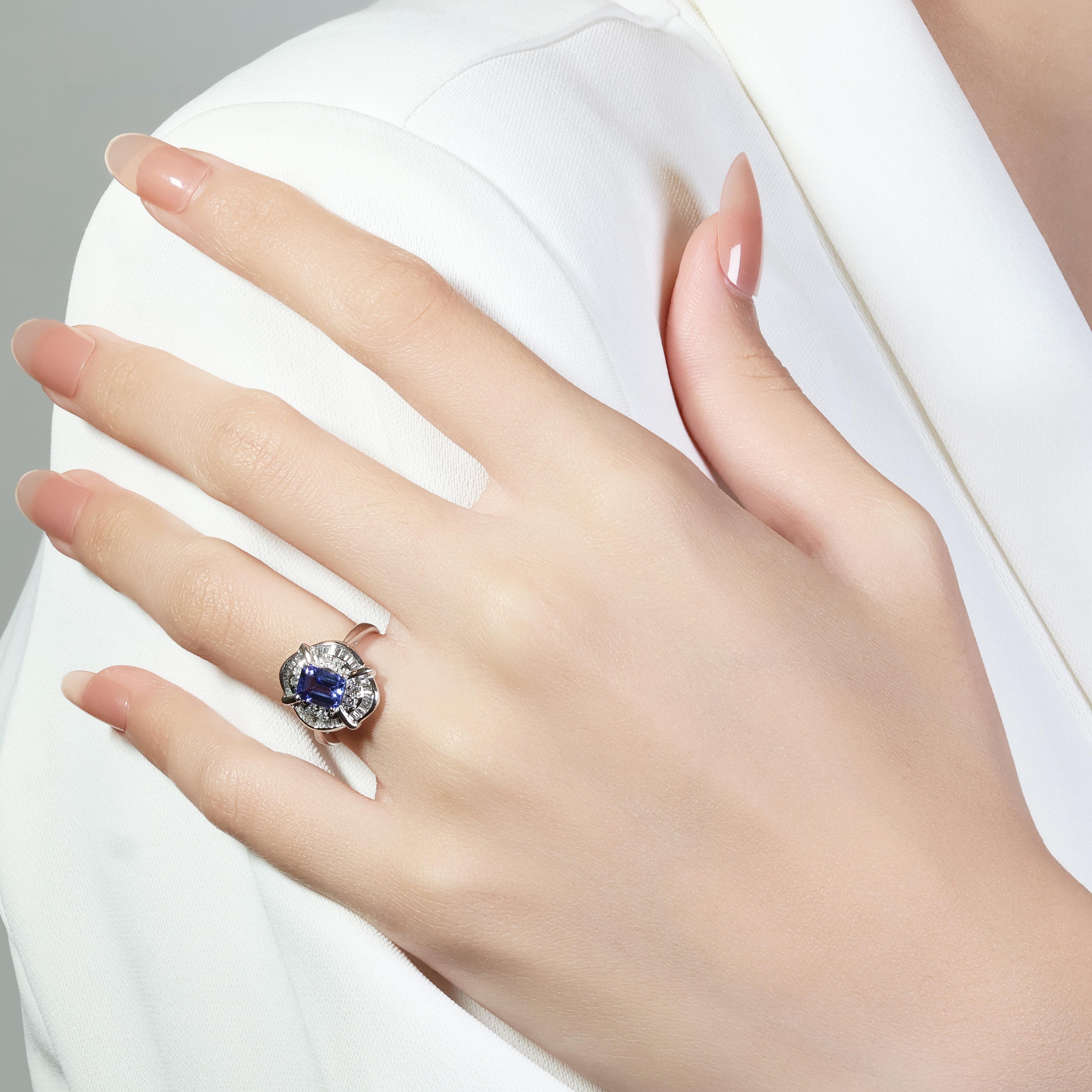Stunning 1 Carat Tanzanite Ring with Natural Diamonds in Platinum with NGL Cert 4