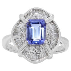 Stunning 1 Carat Tanzanite Ring with Natural Diamonds in Platinum with NGL Cert
