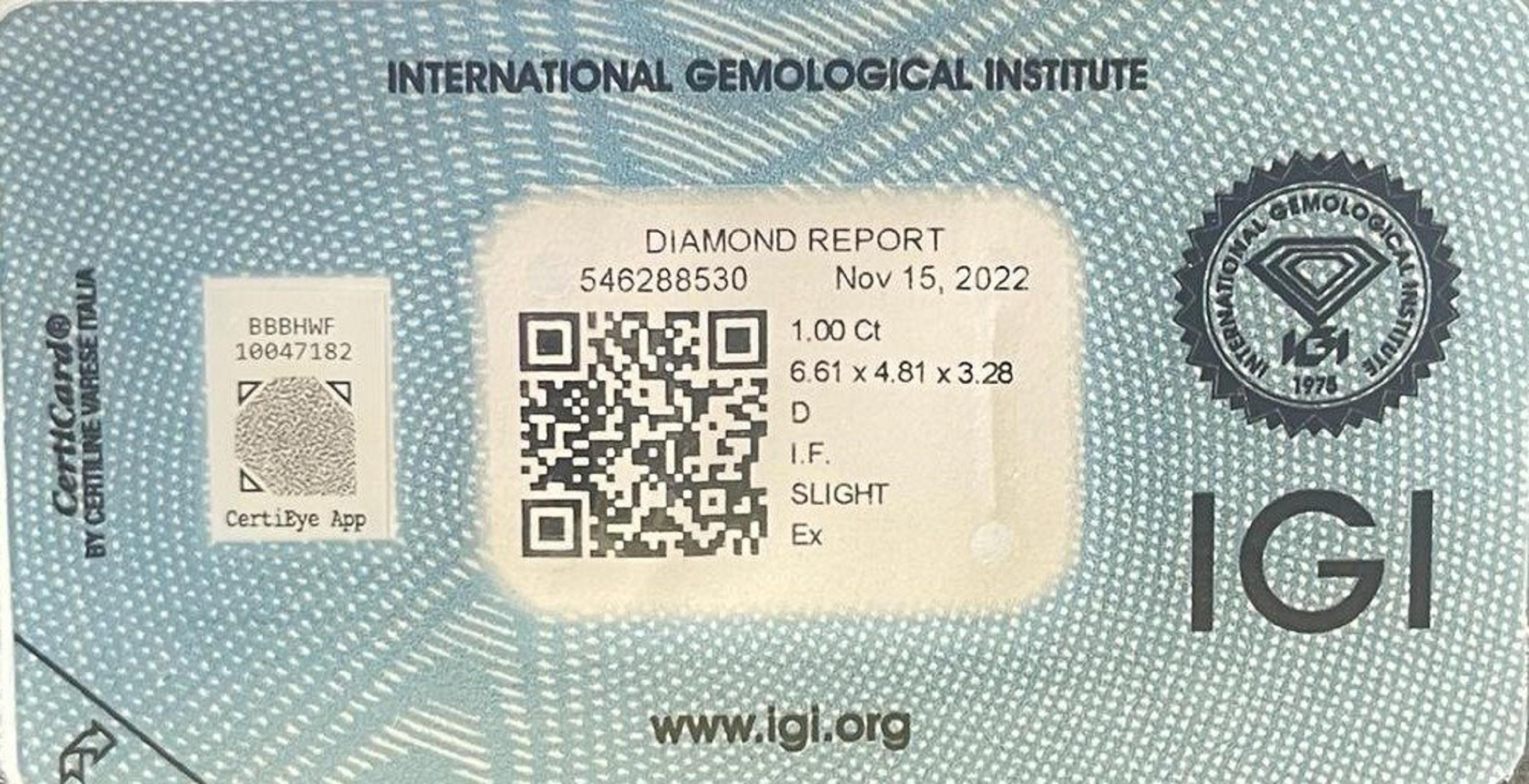 Superbe diamant émeraude naturelle avec 1,0 carat D IF, certificat IGI, 1 pièce Neuf - En vente à רמת גן, IL