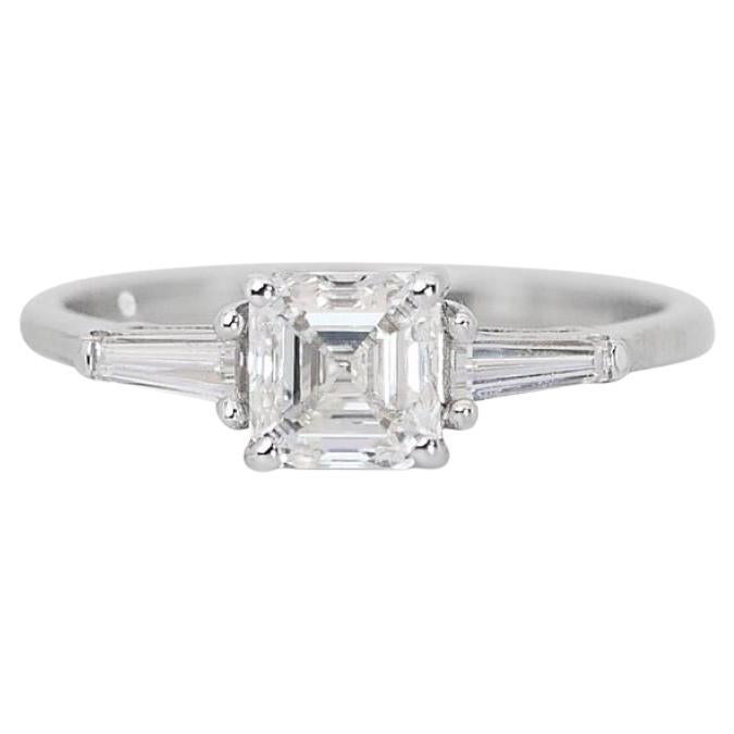 Stunning 1.00 Carat Square Emerald Cut Diamond Ring For Sale