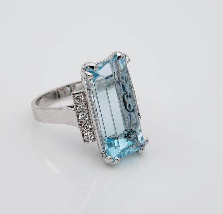 Stunning 10.00 Carat Natural Aquamarine and Diamond 1960s Ring For Sale ...