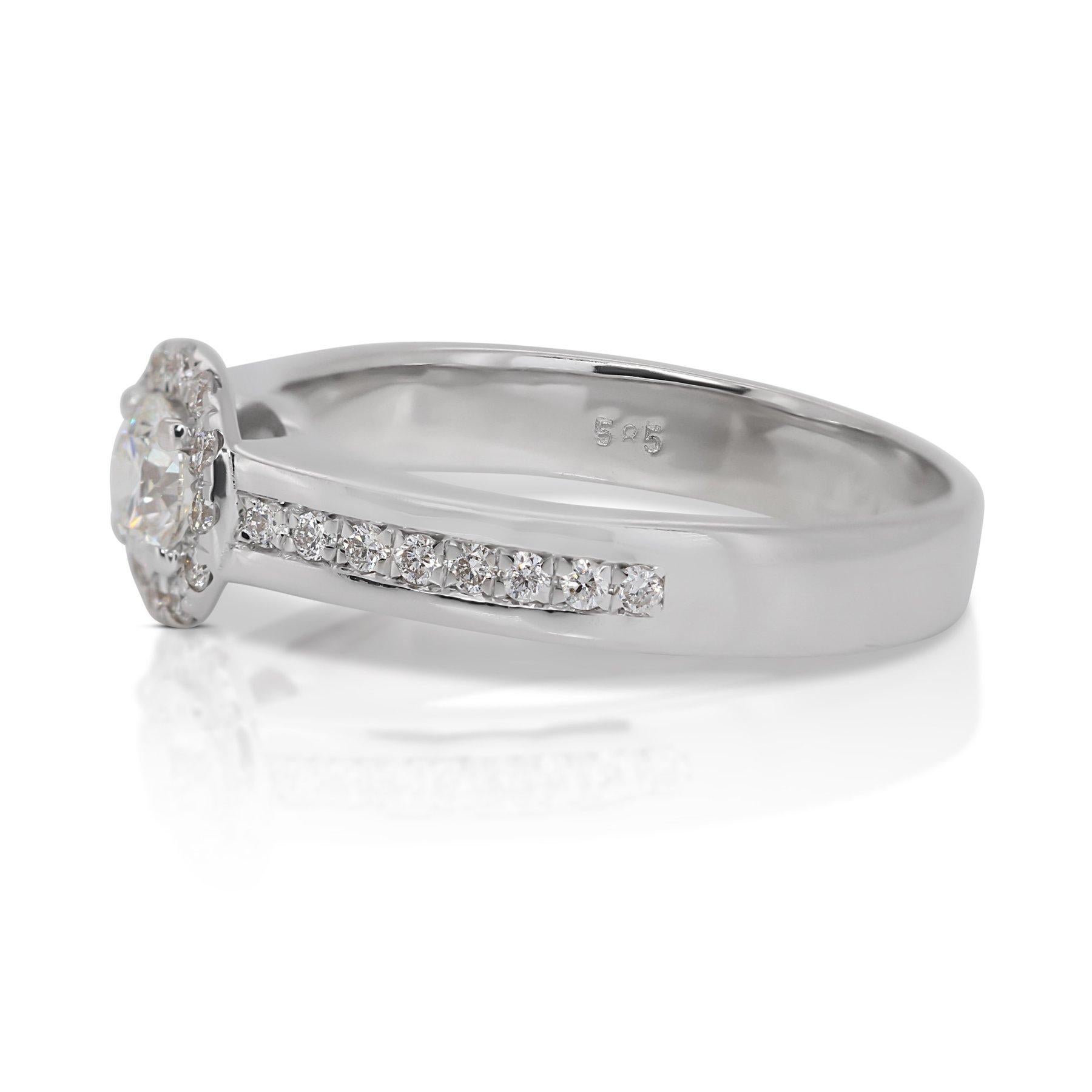 Round Cut Stunning 1.00ct Triple Excellent Ideal Cut Diamond Halo Ring in 18k White Gold