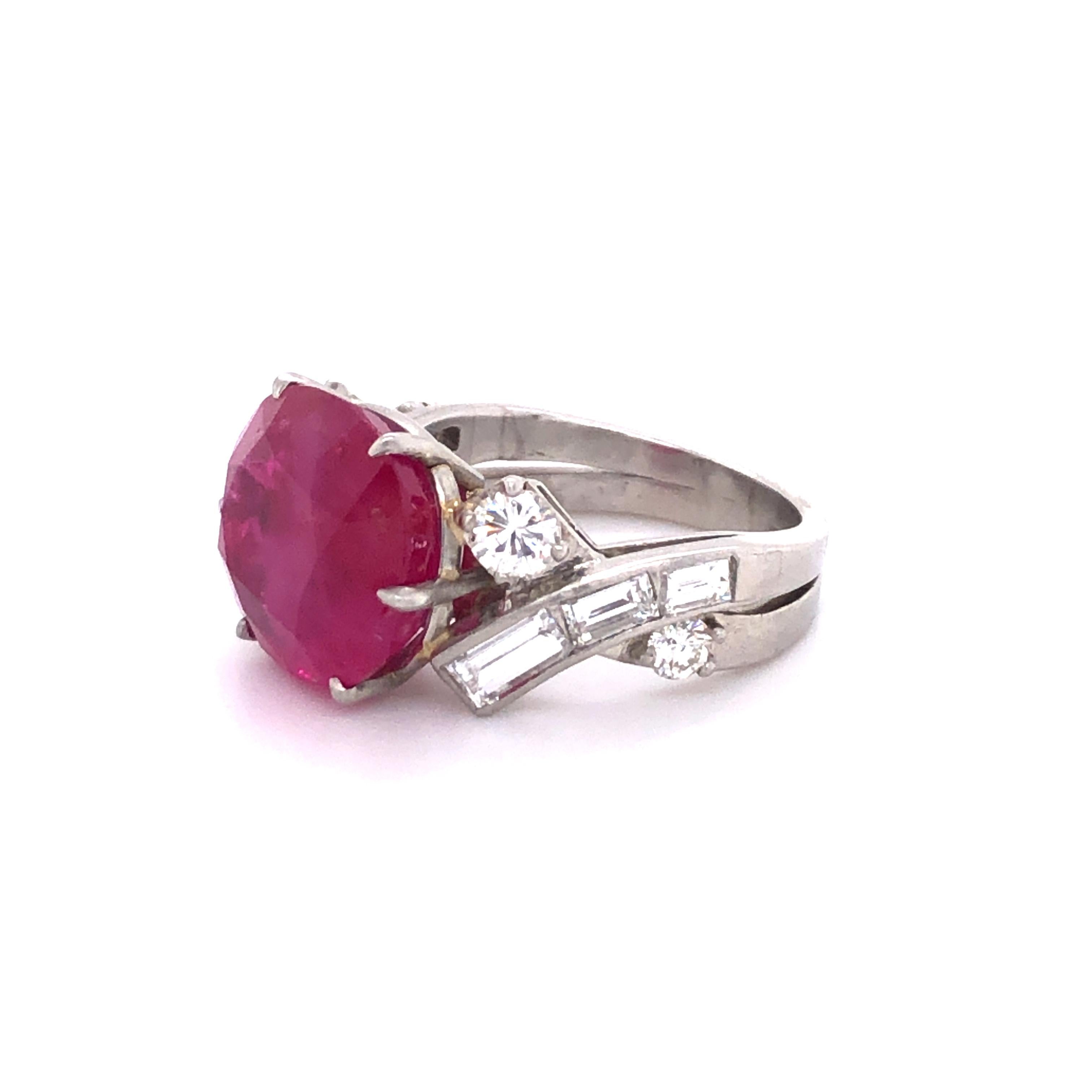Modern Stunning 10.40 Carat Burma Ruby and Diamond Ring in Platinum 950