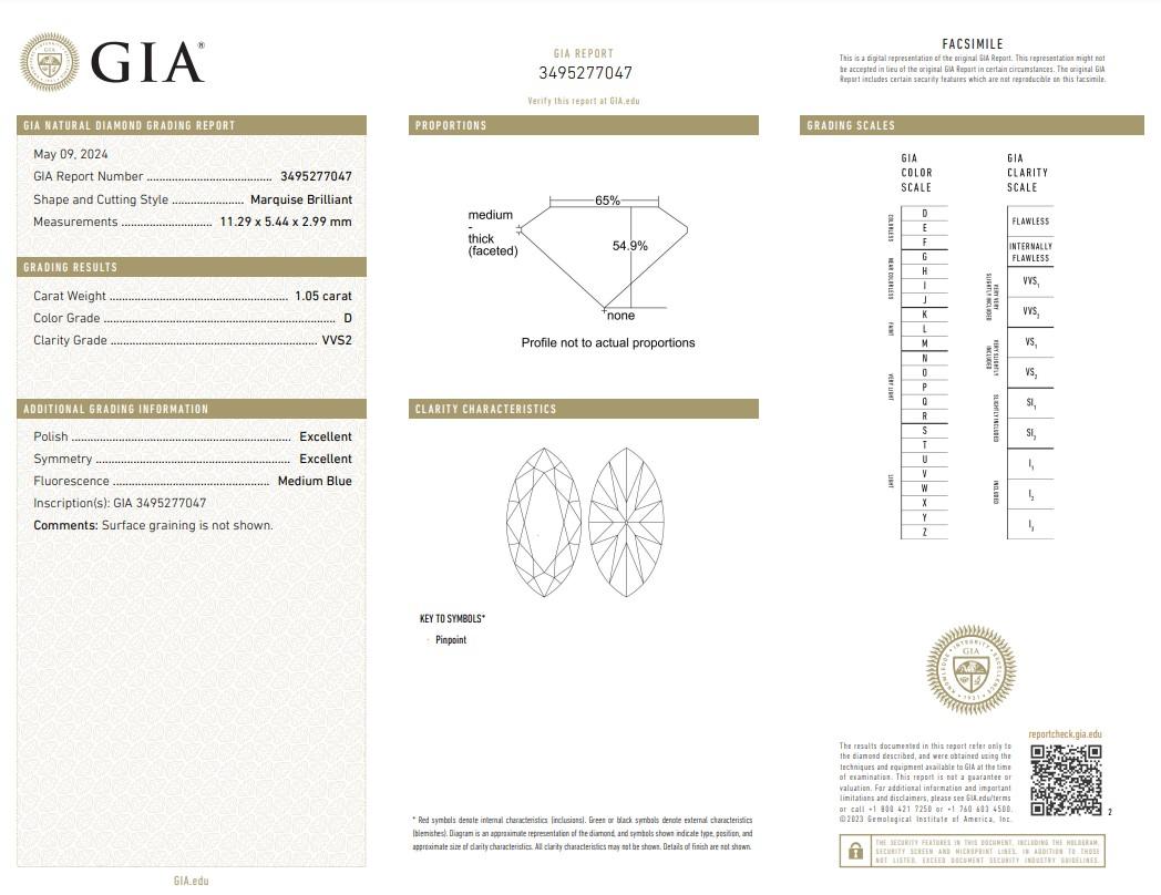 Stunning 1.05ct Double Excellent Ideal Cut Marquise-Shaped Diamond - GIA Certified

Experience timeless elegance with this remarkable 1.05-carat marquise-cut diamond. Featuring a double excellent ideal cut, this diamond is designed to deliver