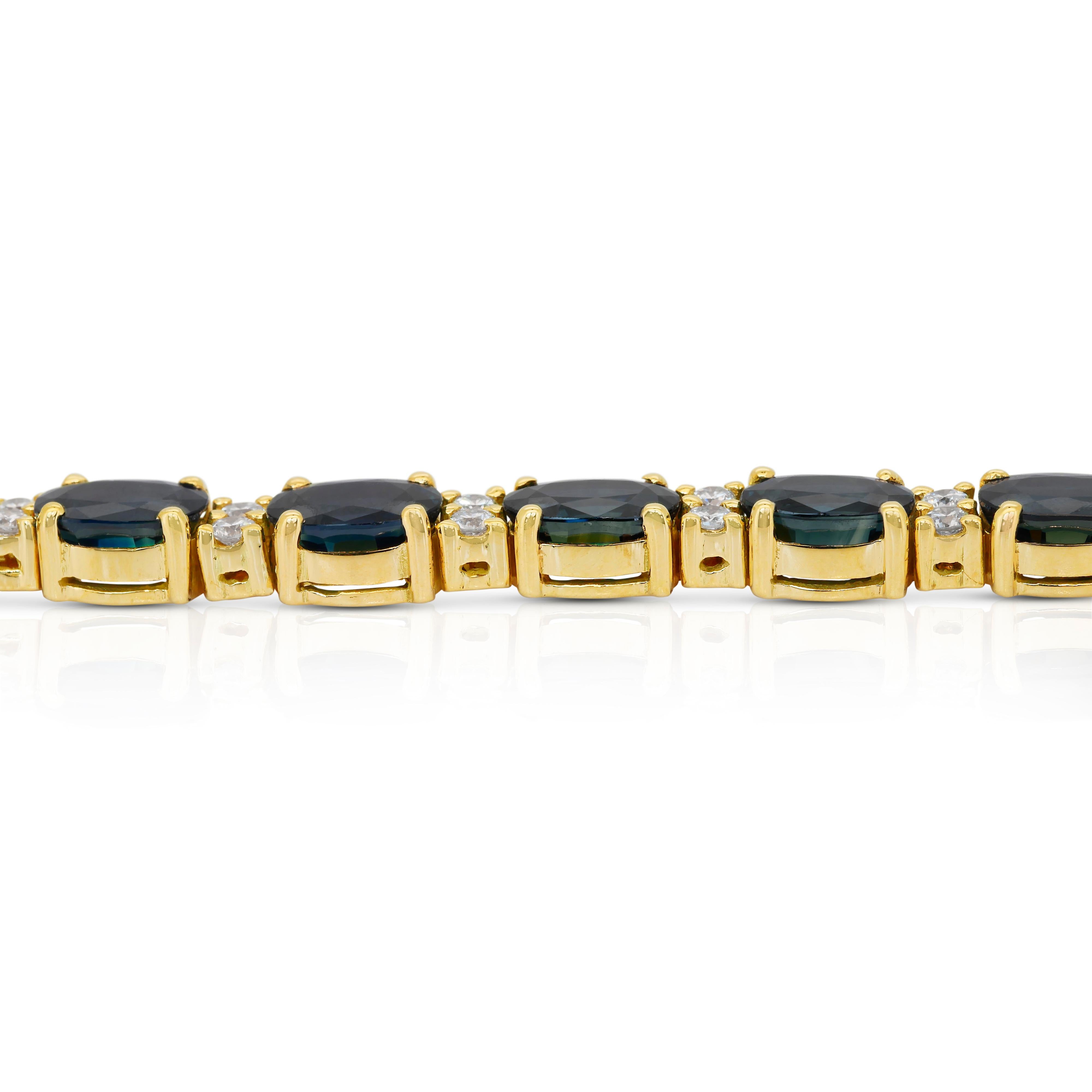 Bracelet en or jaune 14k de 10,90ct de saphirs et de diamants Neuf - En vente à רמת גן, IL