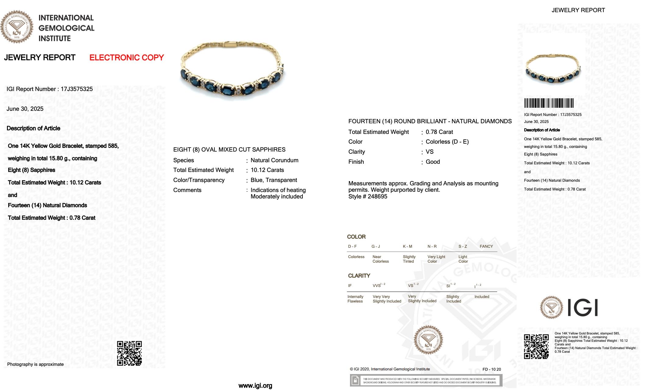 Bracelet en or jaune 14k de 10,90ct de saphirs et de diamants Pour femmes en vente
