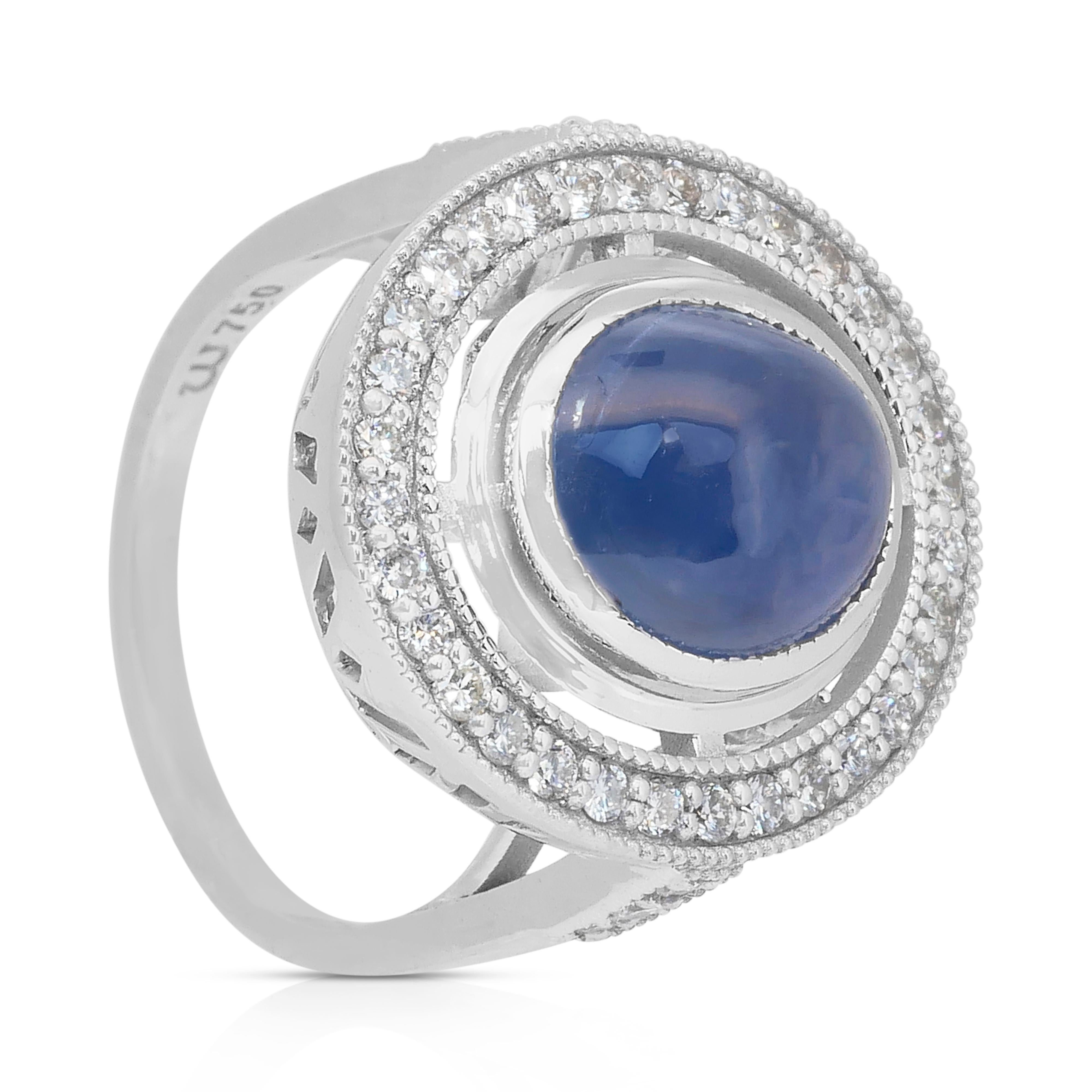 Superbe bague cocktail en or blanc 18 carats, saphir étoilé 10,92 carats et diamants en vente 3