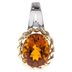 Stunning 10K-925 Two-Tone Gold Oval-Cut Brazilian Citrine Pendant with Diamond