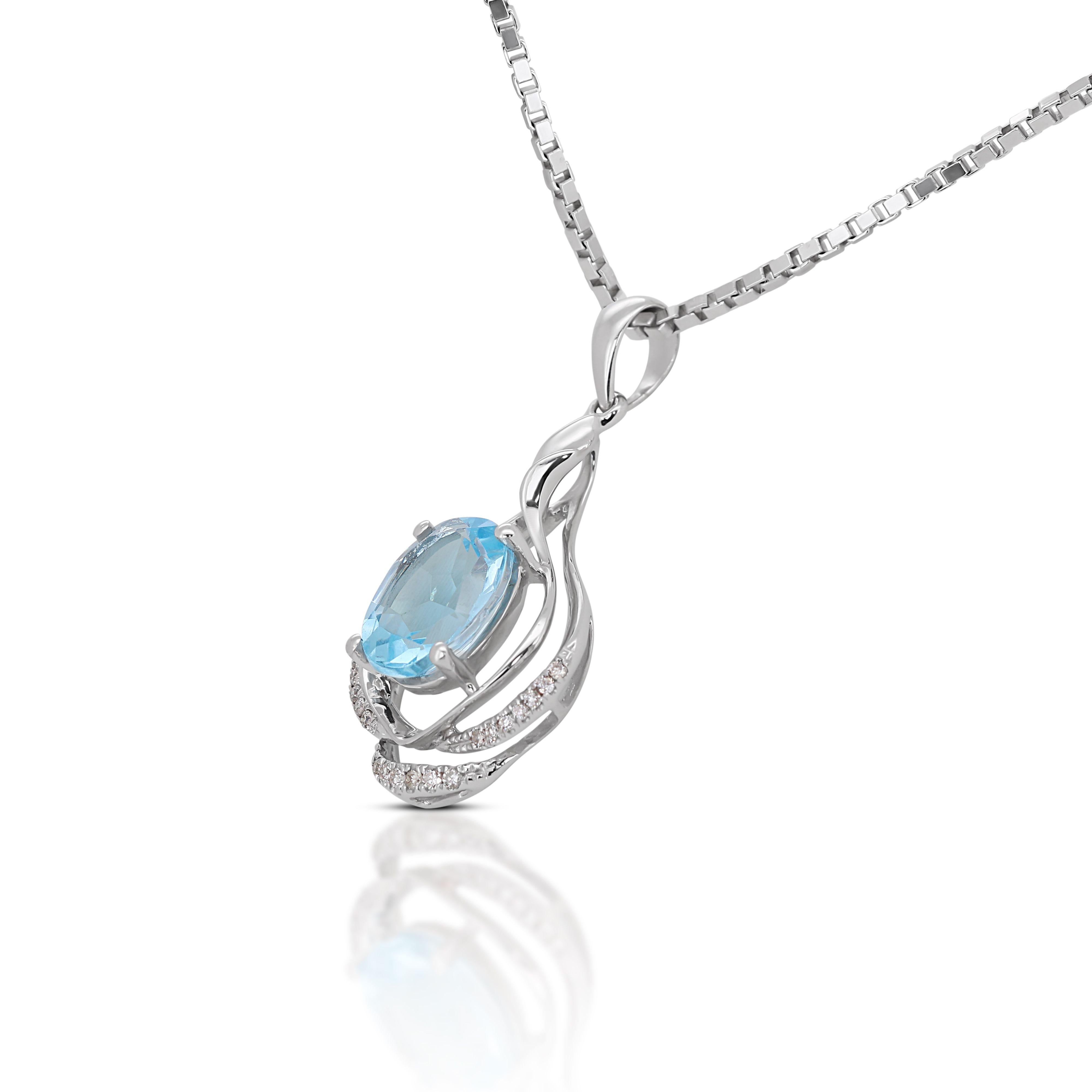 Round Cut Stunning 10k White Gold Necklace with 3.16 Ct Natural Diamonds and Topaz For Sale