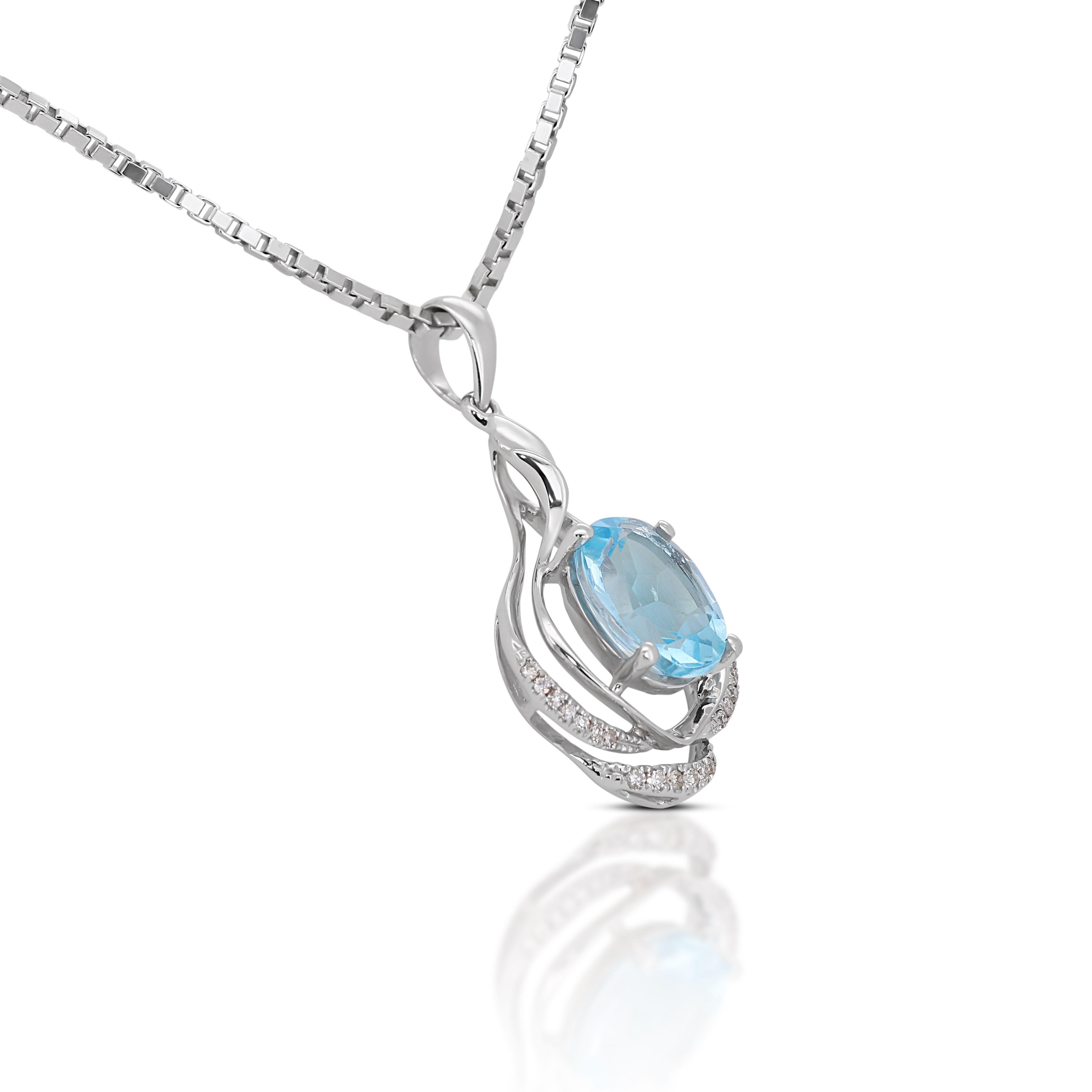 Women's Stunning 10k White Gold Necklace with 3.16 Ct Natural Diamonds and Topaz For Sale