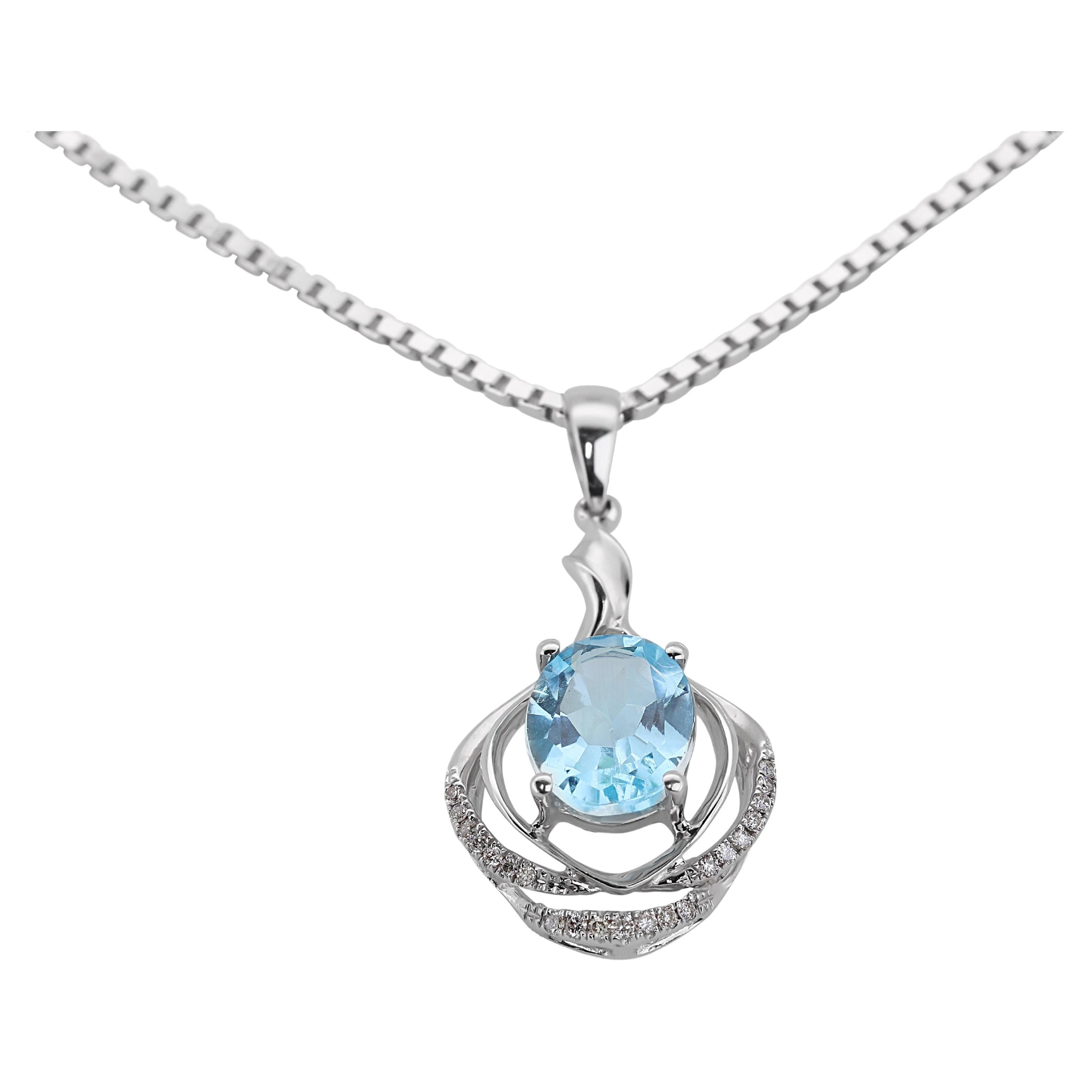 Stunning 10k White Gold Necklace with 3.16 Ct Natural Diamonds and Topaz For Sale