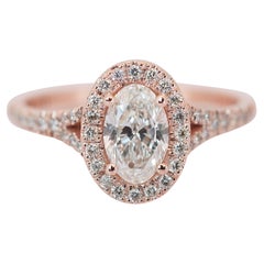 Stunning 1.10ct Diamonds Halo Ring in 18k Rose Gold - IGI Certified
