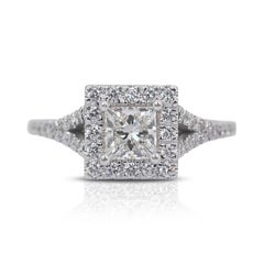 Stunning 1.10ct Diamonds Halo Ring in 18k White Gold - IGI Certified