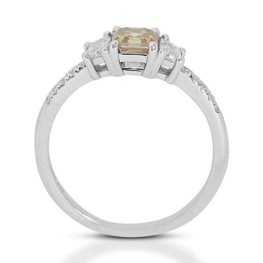 Women's Stunning 1.11ct Fancy Ascher Cut 3-stone Diamond Ring in 18K White Gold For Sale