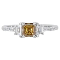 Stunning 1.11ct Fancy Ascher Cut 3-stone Diamond Ring in 18K White Gold