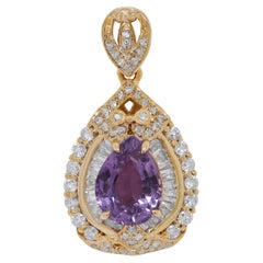 Stunning 1.14ct Purple Sapphire and Natural Diamonds Pendant in 18K Yellow Gold
