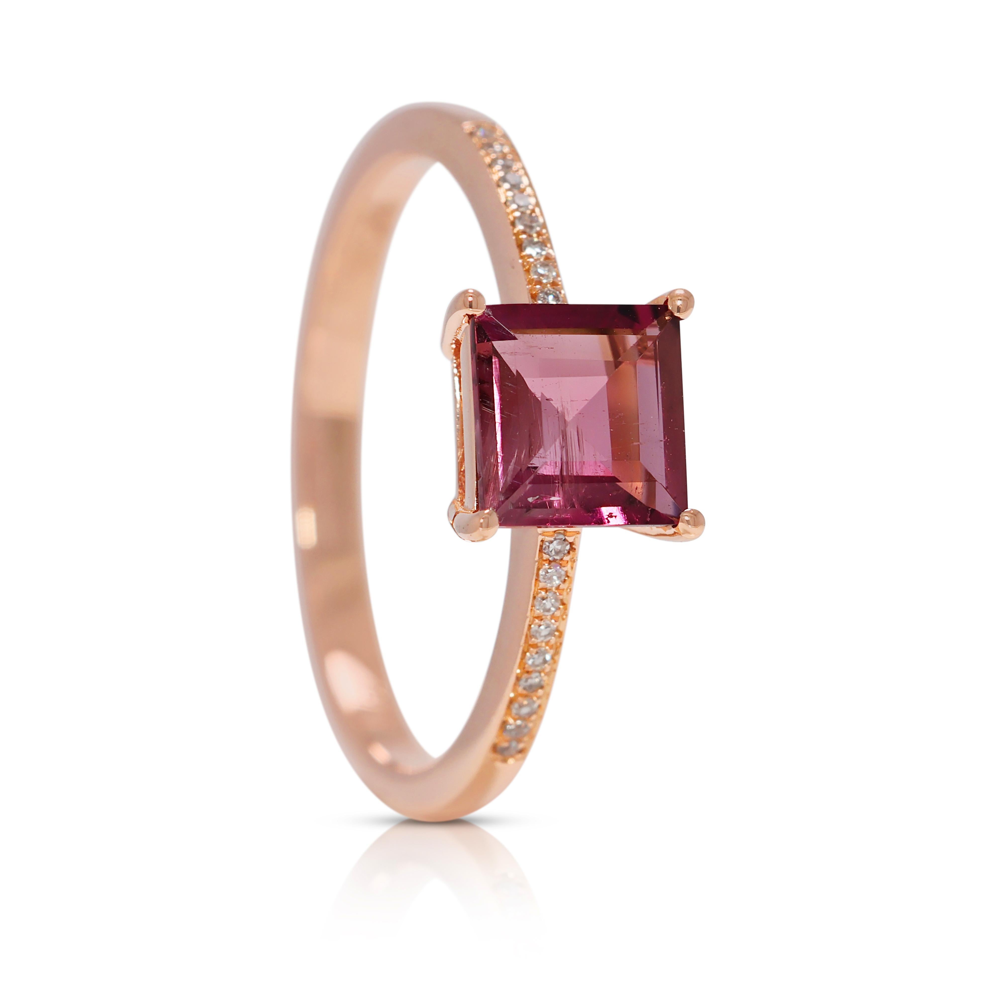 Stunning 1.14ct Tourmaline & Natural Diamond 18K Rose Gold Pave Ring For Sale 1