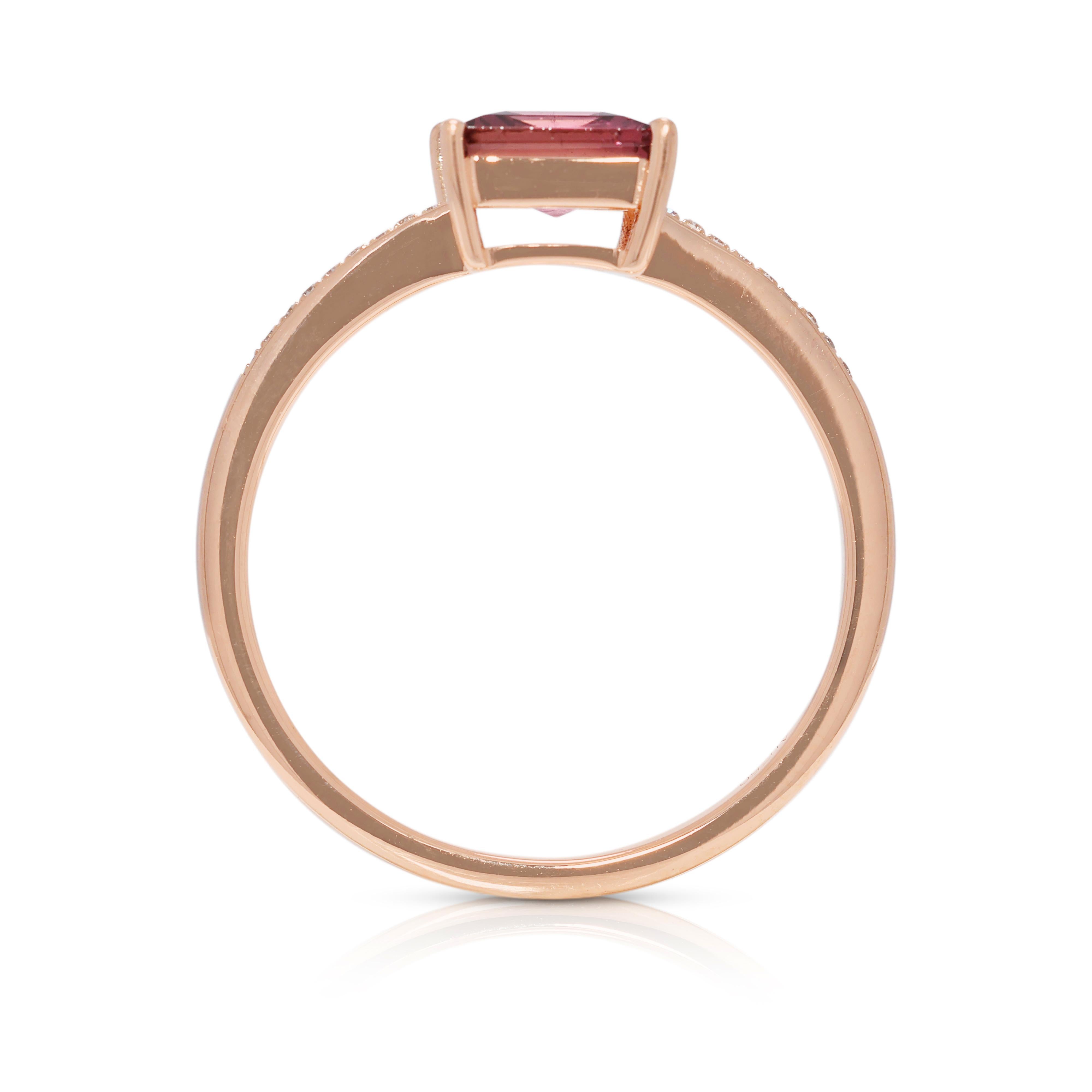 Stunning 1.14ct Tourmaline & Natural Diamond 18K Rose Gold Pave Ring For Sale 2