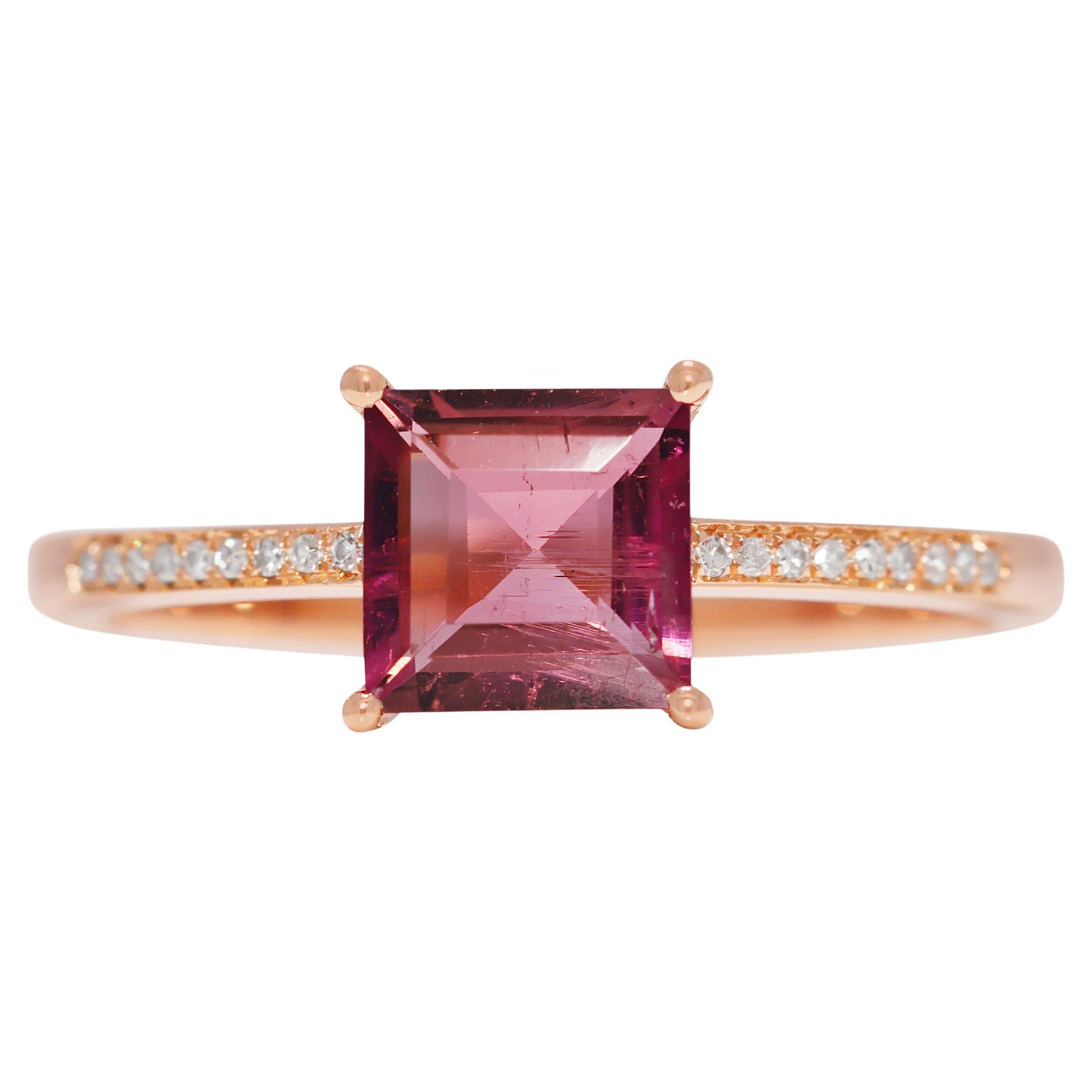 Stunning 1.14ct Tourmaline & Natural Diamond 18K Rose Gold Pave Ring
