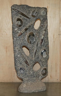 STUNNING 117CM HIGH FLOOR STANDING ANCIENT FOSSIL AMMONiTE ORTHOCERAS SCULPTURE