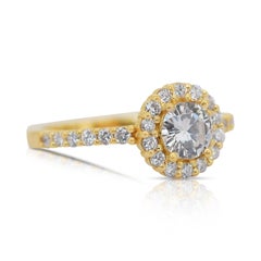 Stunning 1.18ct Diamonds Halo Ring in 18k Yellow Gold - IGI Certified