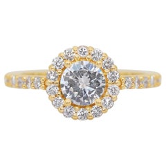Atemberaubender Halo-Ring mit 1,18 Karat Diamanten aus 18 Karat Gelbgold - IGI-zertifiziert