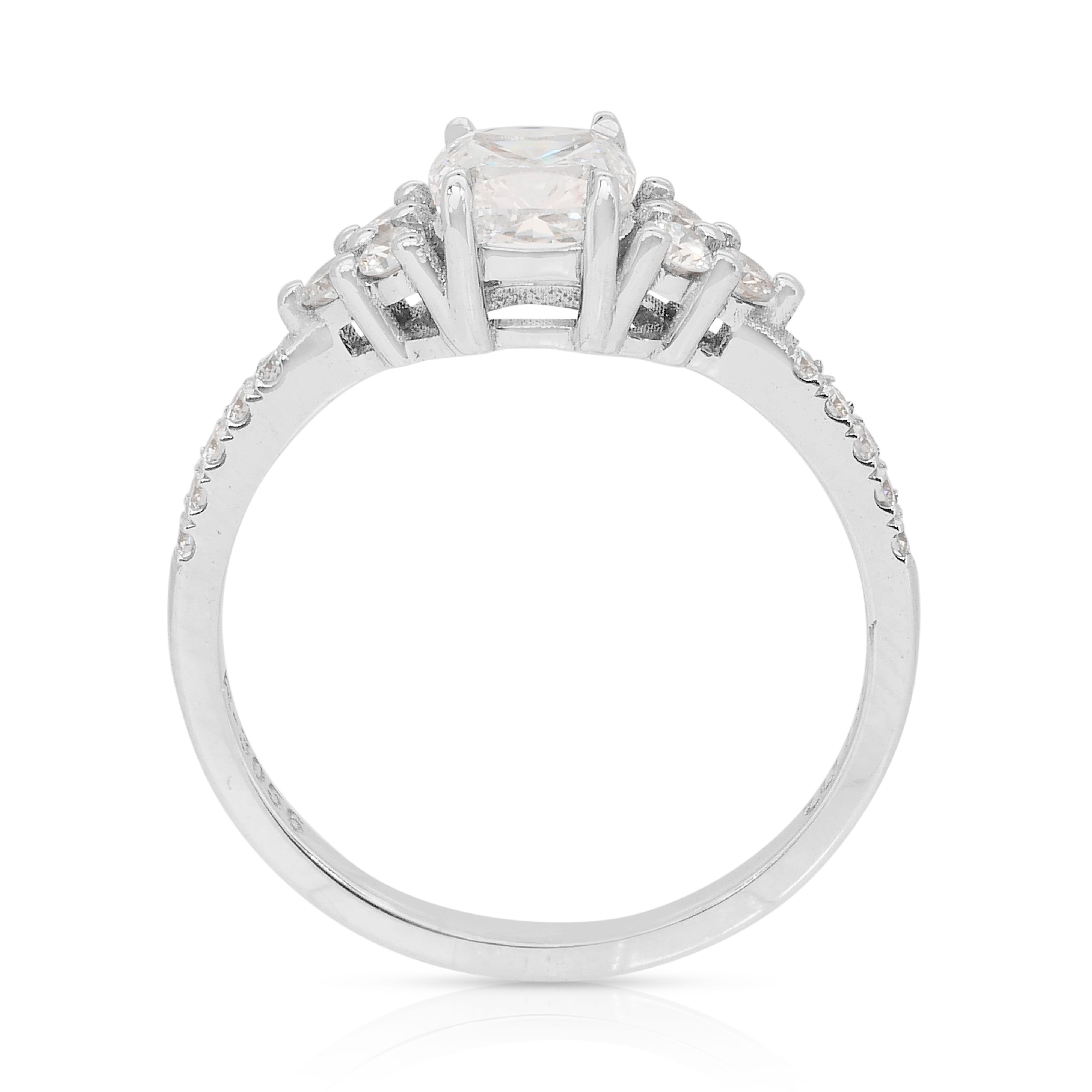 Sortija con pavé de diamantes de 1,19 quilates en oro blanco de 18 quilates - Certificado GIA en venta 3