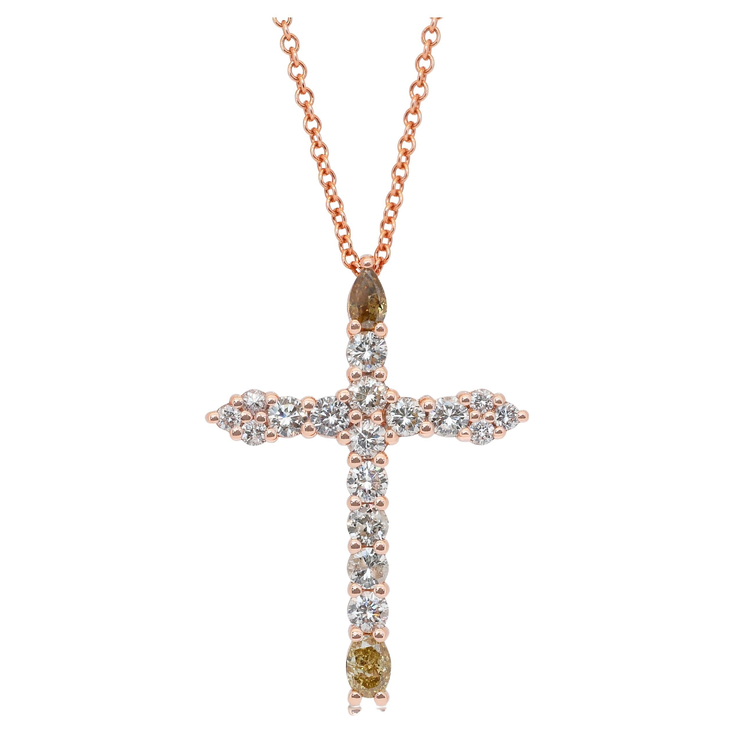 Stunning 1.20ct Diamonds Necklace with Cross Pendant in 14k Rose Gold