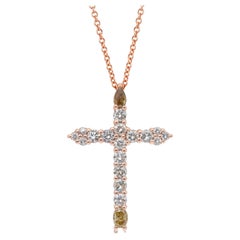 Stunning 1.20ct Diamonds Necklace with Cross Pendant in 14k Rose Gold