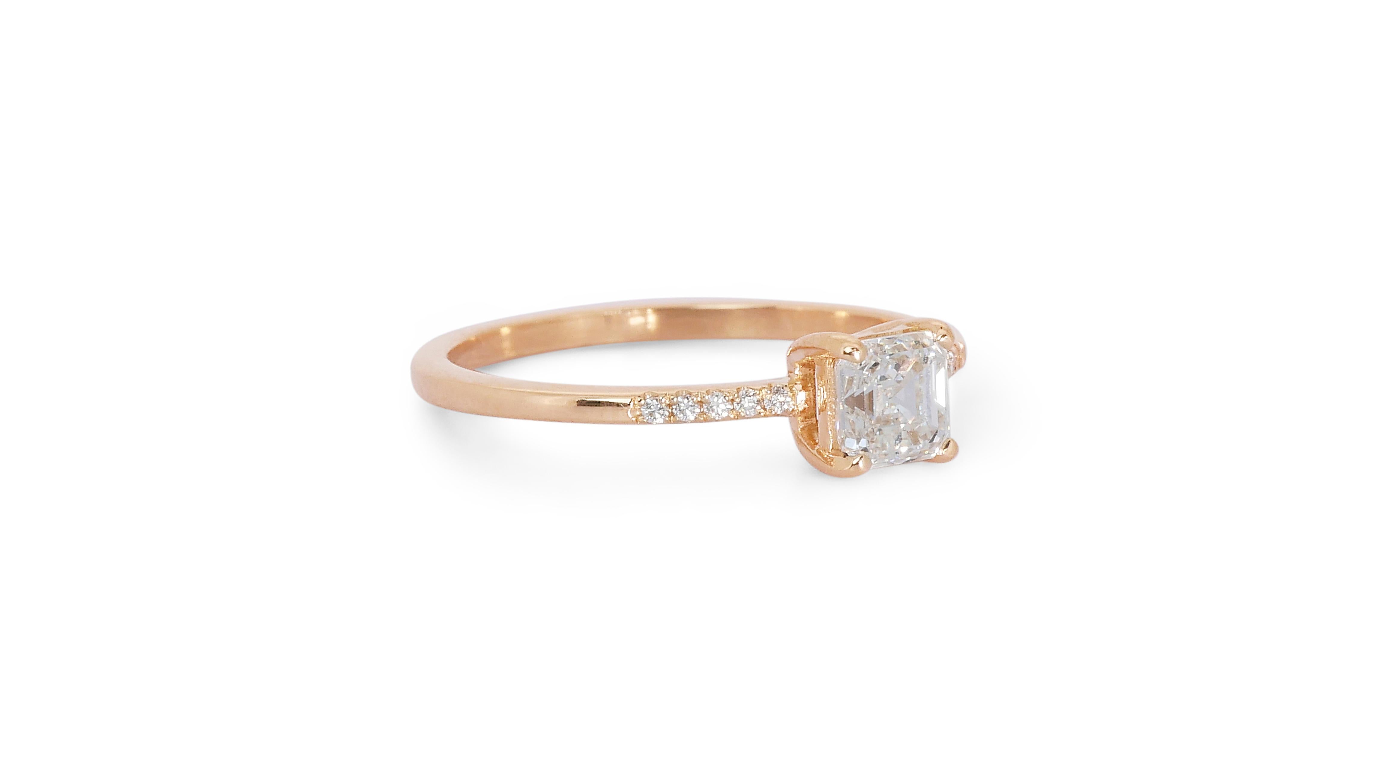 Square Cut Stunning 1.20ct Diamonds Pave Ring in 18k Rose Gold - GIA Certified