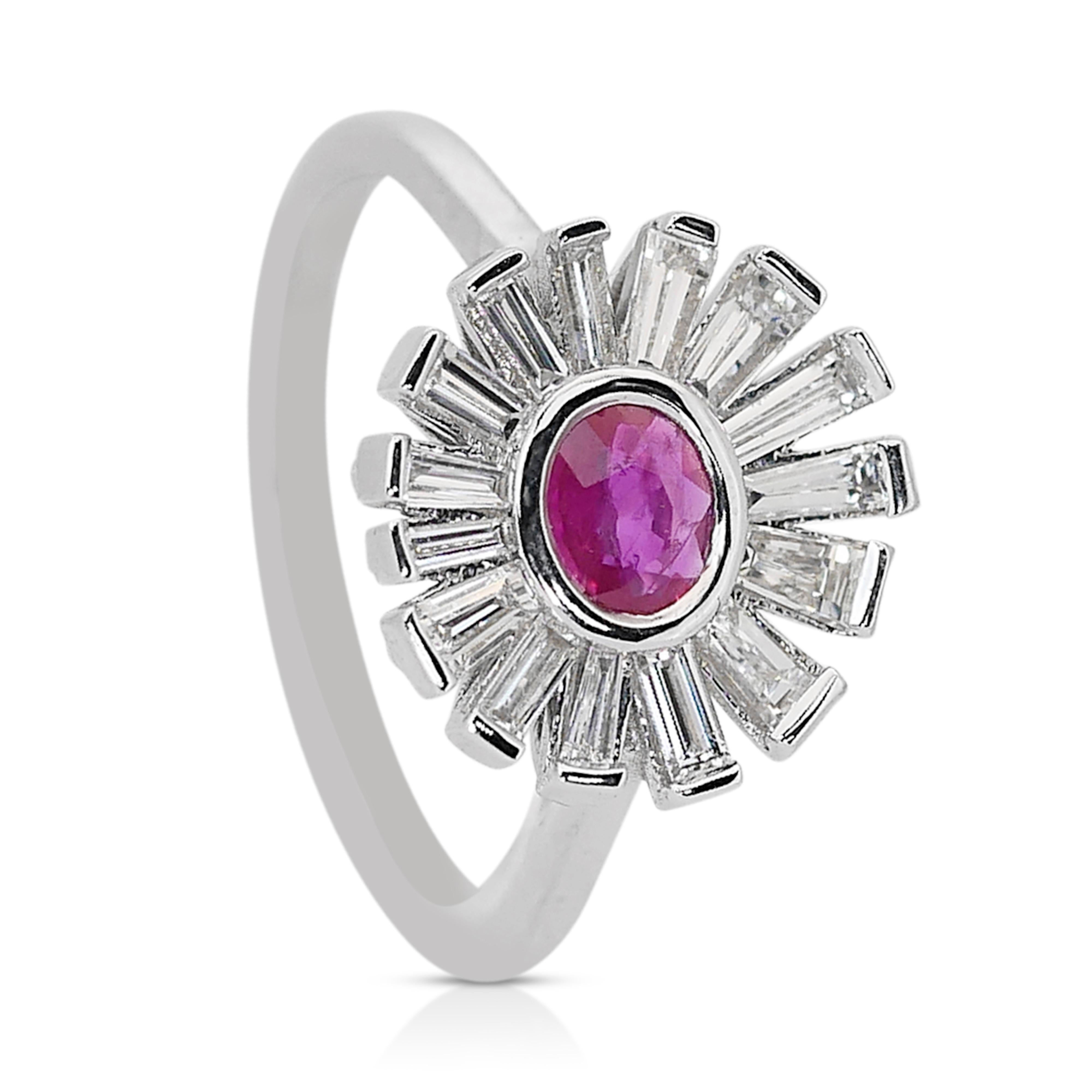 Stunning 1.20ct Ruby and Diamonds Halo Ring in 18k White Gold - IGI Certified In New Condition For Sale In רמת גן, IL