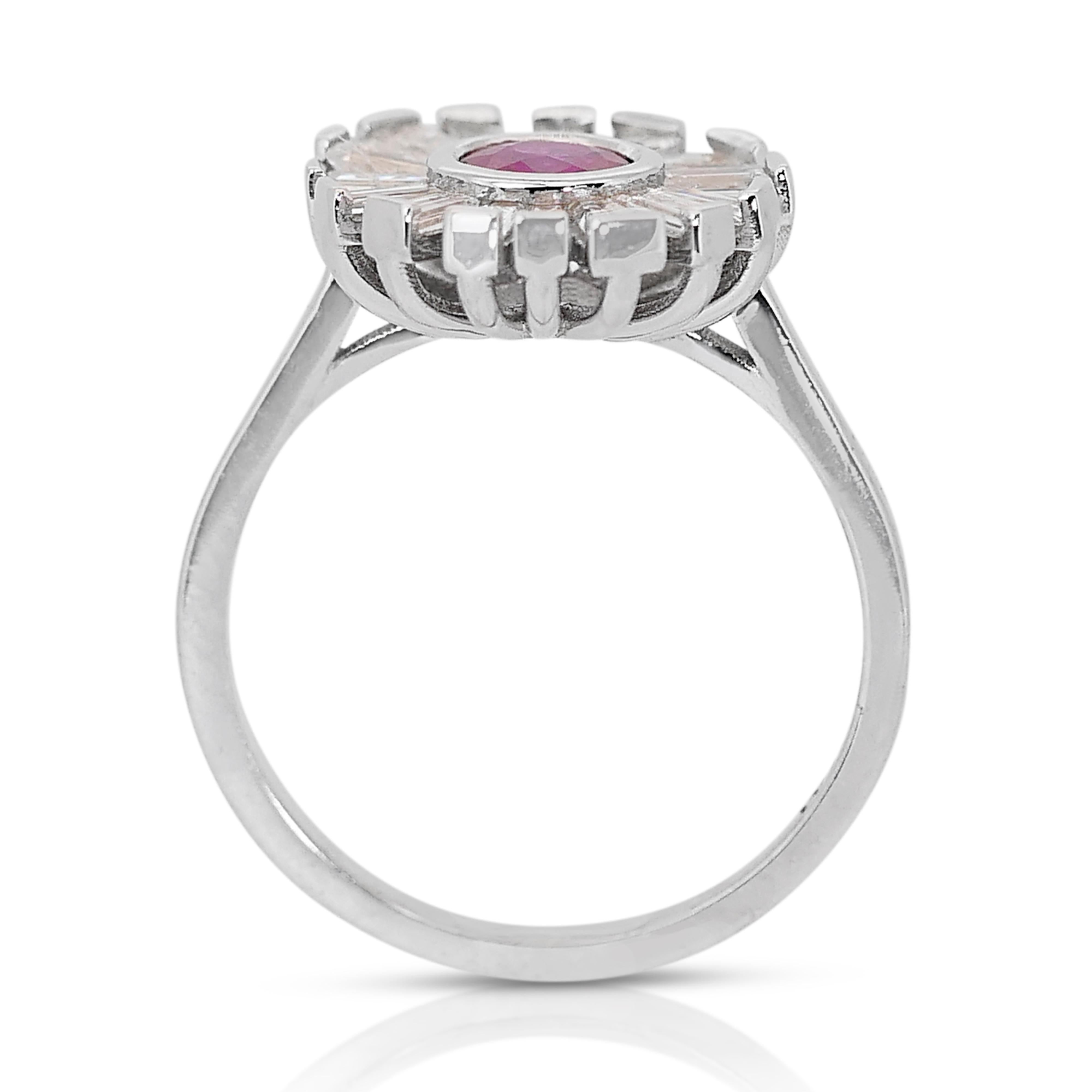 Stunning 1.20ct Ruby and Diamonds Halo Ring in 18k White Gold - IGI Certified For Sale 1