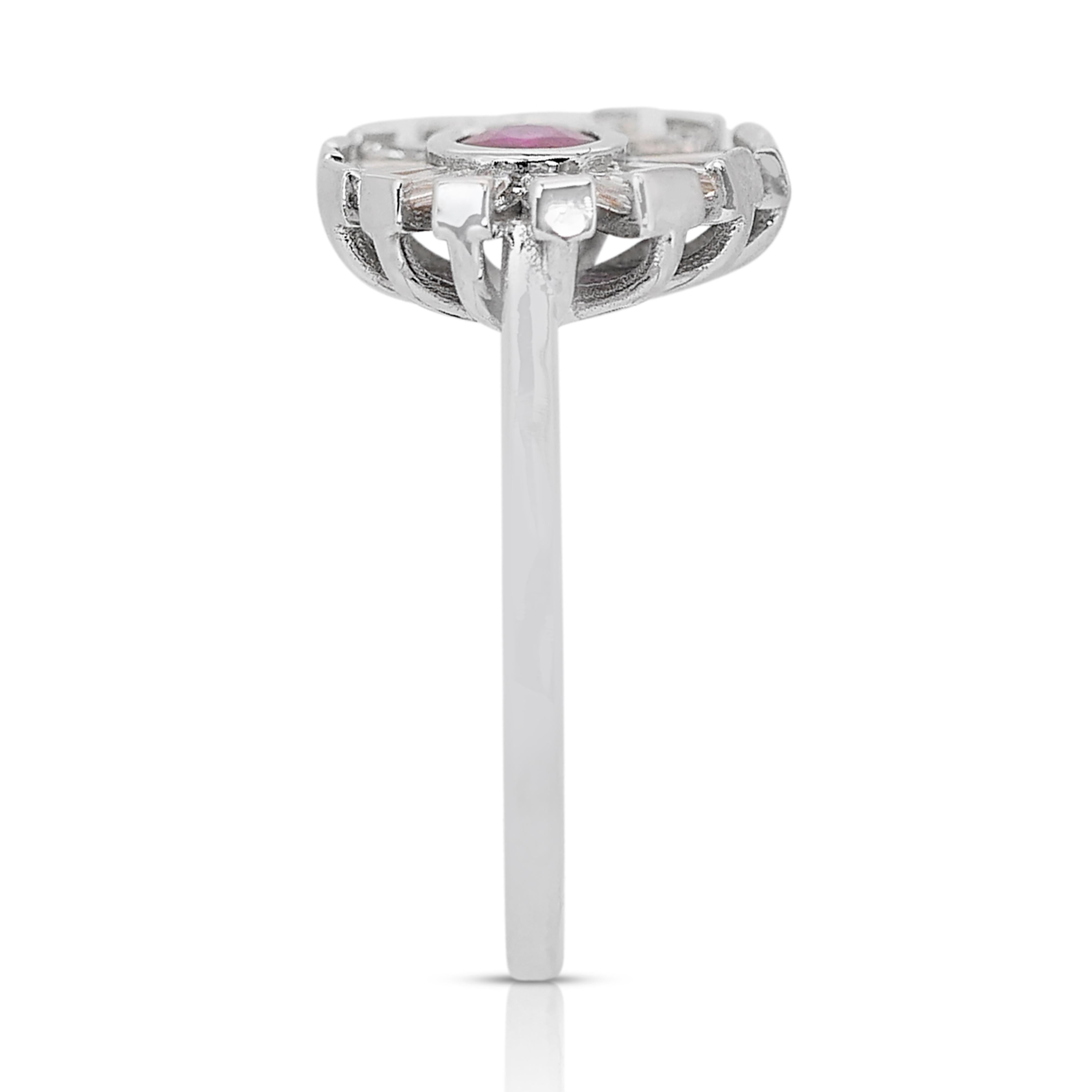 Stunning 1.20ct Ruby and Diamonds Halo Ring in 18k White Gold - IGI Certified For Sale 2