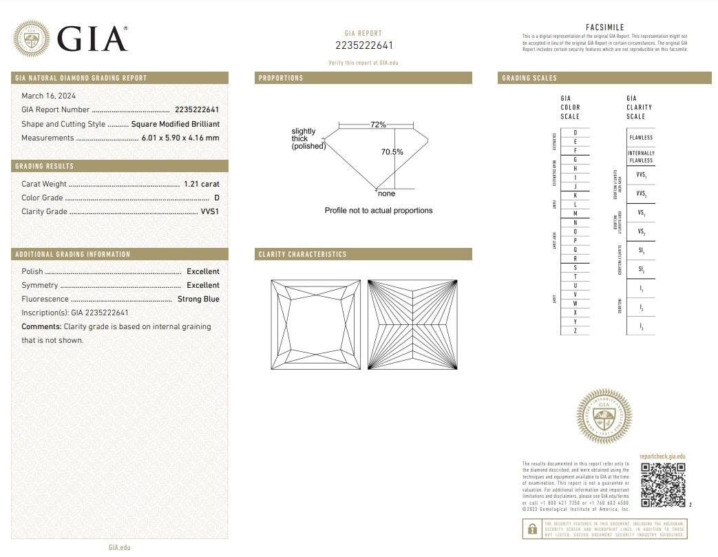 Impresionante diamante cuadrado de talla ideal de 1,21 ct - Certificado GIA

Celebra la artesanía excepcional y la calidad sin igual con este diamante cuadrado de 1,21 quilates, una auténtica obra maestra de claridad y brillo. Certificado por el