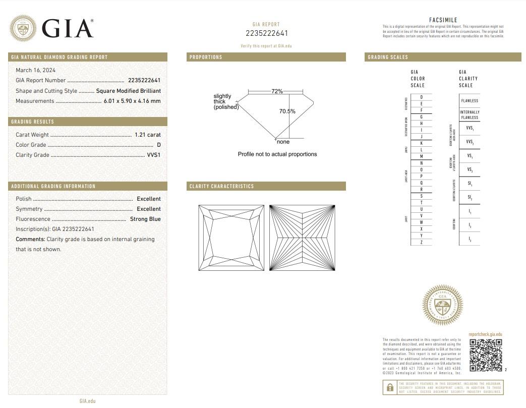 Stunning 1.21ct Ideal Cut Square Diamond - GIA Certified

Celebrate exceptional craftsmanship and unparalleled quality with this 1.21-carat square diamond, a true masterpiece of clarity and brilliance. Certified by the GIA, this diamond stands as a