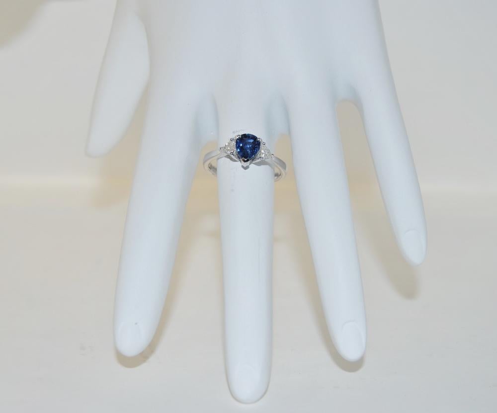 Pear Cut Stunning 1.22 Carat Sapphire and Diamond Ring in 18 Karat White Gold For Sale