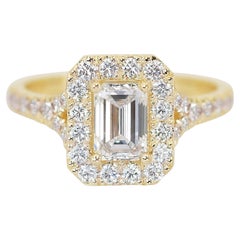 Stunning 1.22ct Diamonds Halo Ring in 18k Yellow Gold - GIA Certified